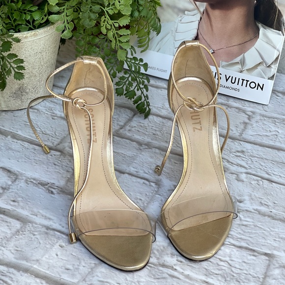 SCHUTZ🍁Josseana clear strap Metallic gold  Sandal Size 6 womens - Picture 11 of 12